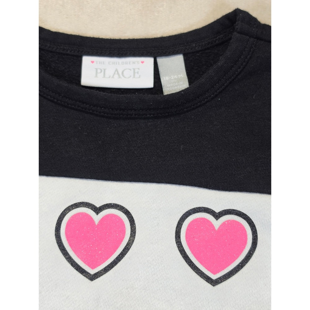 The‎ Childrens Place Girls Heart Colorblock Fleece Sweatshirt Pink Black 18-24M - Picture 3 of 5